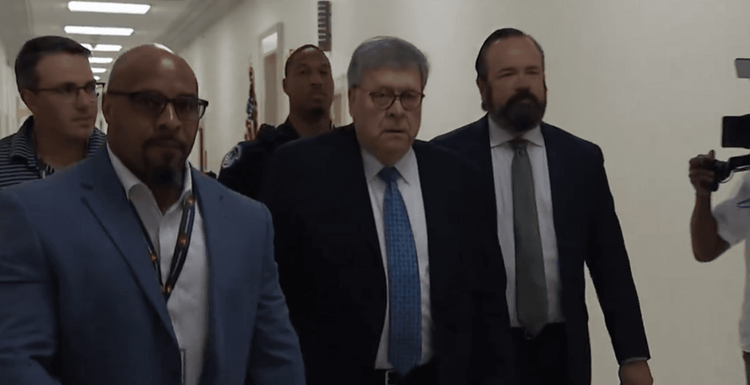 Former Trump AG Bill Barr arrives at Capitol Hill to testify in Epstein probe.