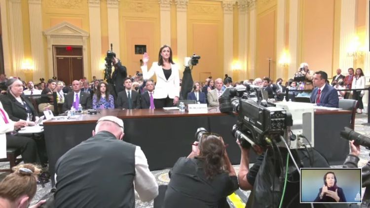  Cassidy Hutchinson, swearing to tell the truth, before the Select Committee Hearing, United States House Select Committee on the January 6 Attack, on 06/28/2022.