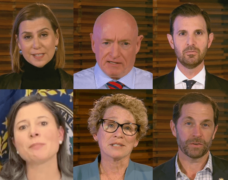 From top left to bottom right: Elissa Slotkin of Michigan, Mark Kelly of Arizona, Chris Deluzio of Pennsylvania, Maggie Goodlander of New Hampshire, Chrissy Houlahan of Pennsylvania, and Jason Crow of Colorado. -- Screenshots from X