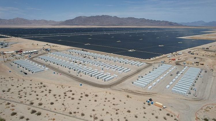 The Desert Sunlight Battery Energy Storage System near Desert Center in Riverside County, California.