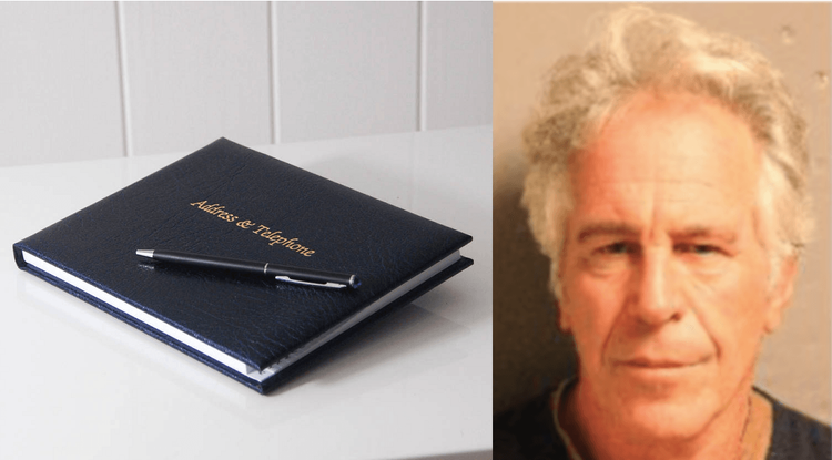 Jeffrey Epstein next to an address book