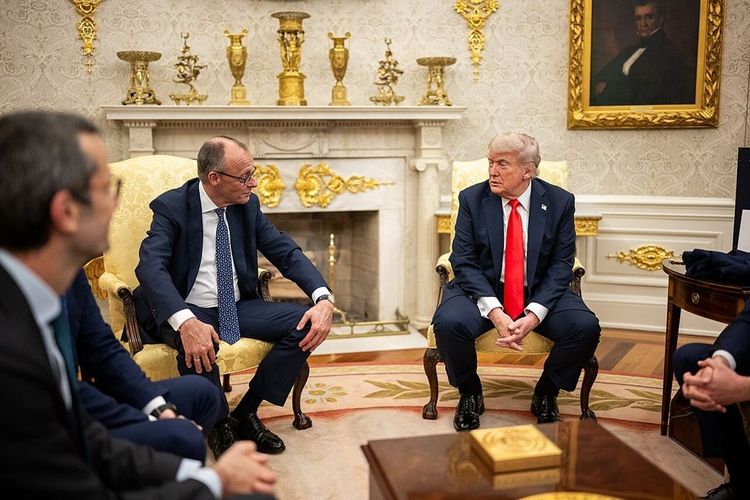 President Trump and German Chancellor Friedrich Merz, Thursday, June 5, 2025, in the Oval Office.