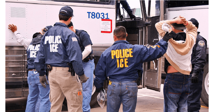 ICE agents detaining suspects