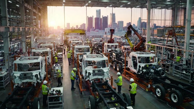 AI Generated image depicting a truck assembly line.