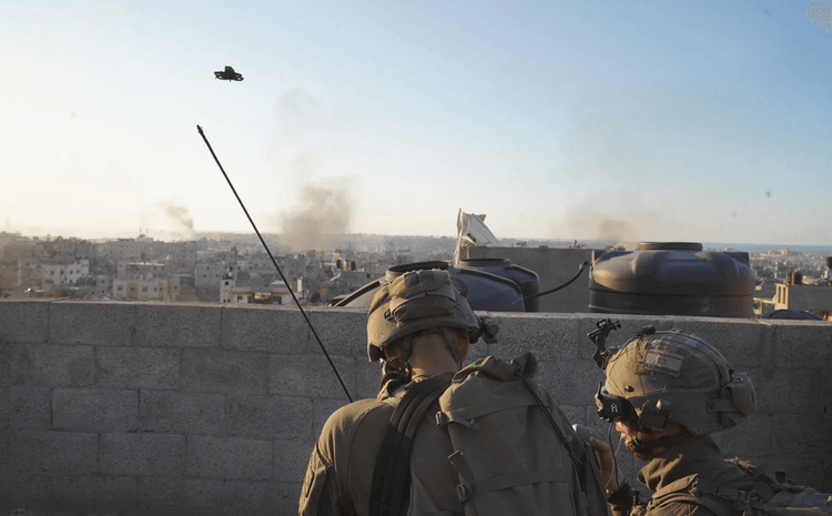 Israeli Defense Force members are seen operating a drone in this undated photo.