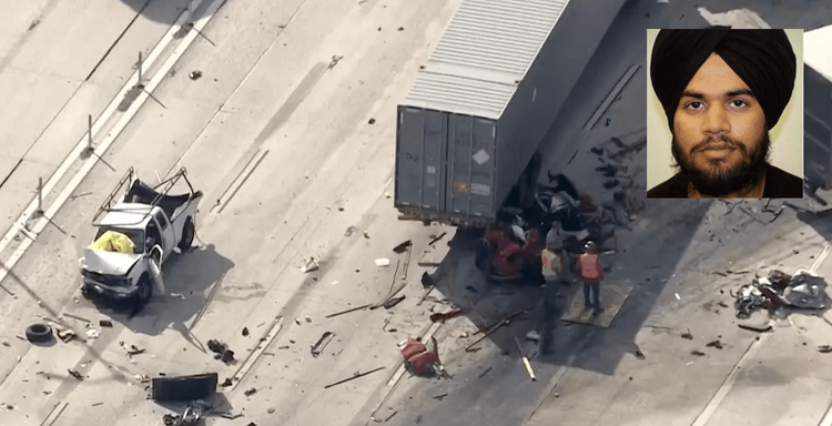 ICE photo of Jashanpreet Singh overlaid on screenshot of crash scene.