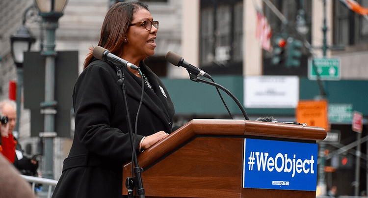 Letitia James speaking at a NYC event.