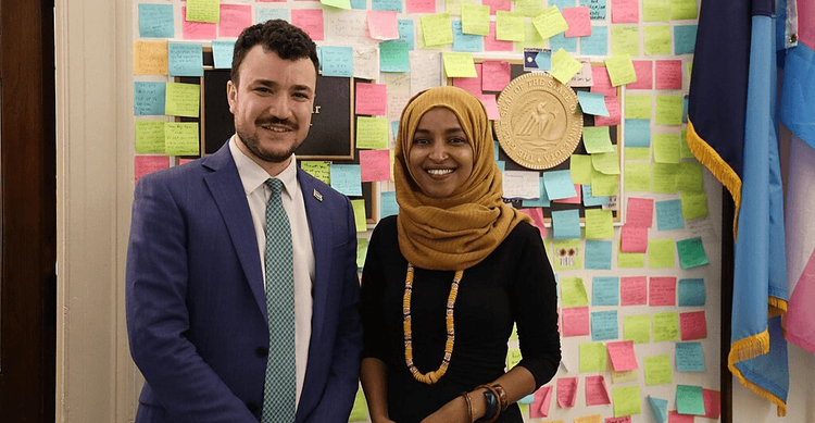 Representative Ilhan Omar with Palestinian activist Mahmoud Khalil