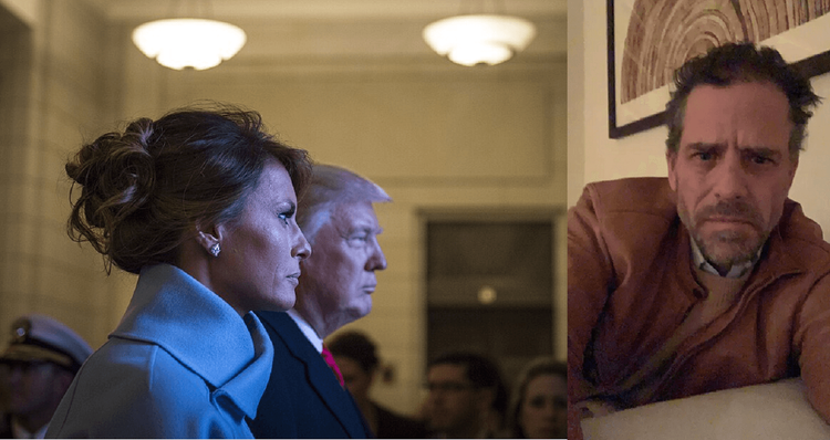 Melania and Donald Trump on left, Hunter on right