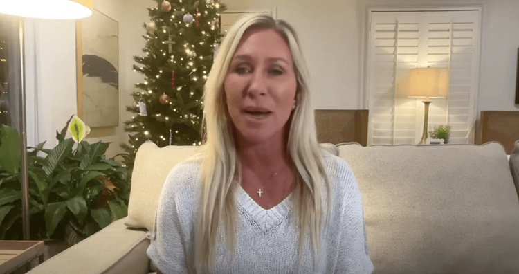 Screenshot from Marjorie Taylor Greene's resignation announcement video.