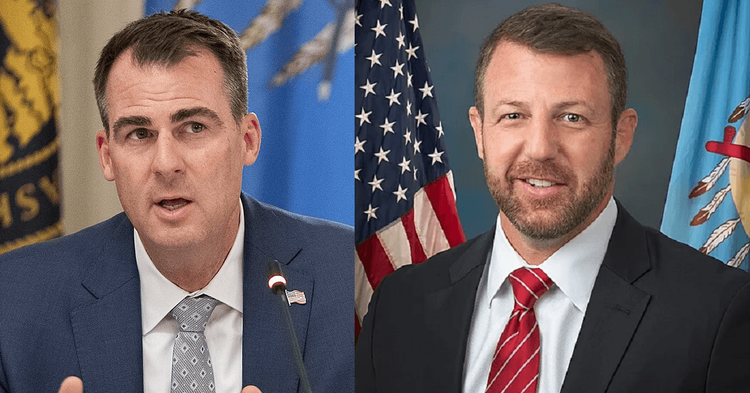 Governor Stitt on left, Markwayne Mullins on right.