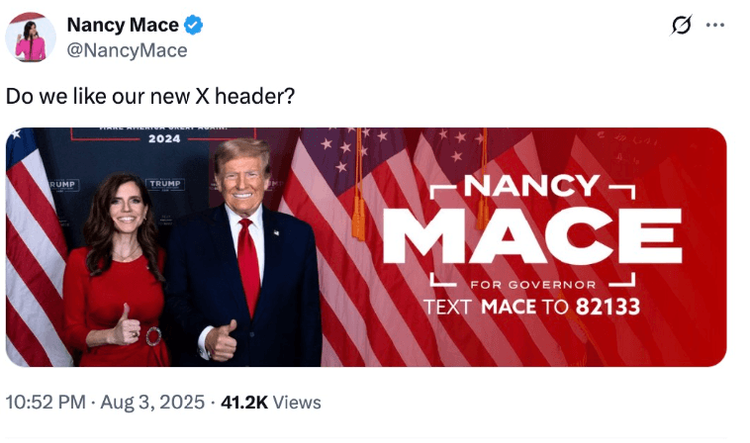 Screenshot from Nancy Mace's X page announcing run for Governor.