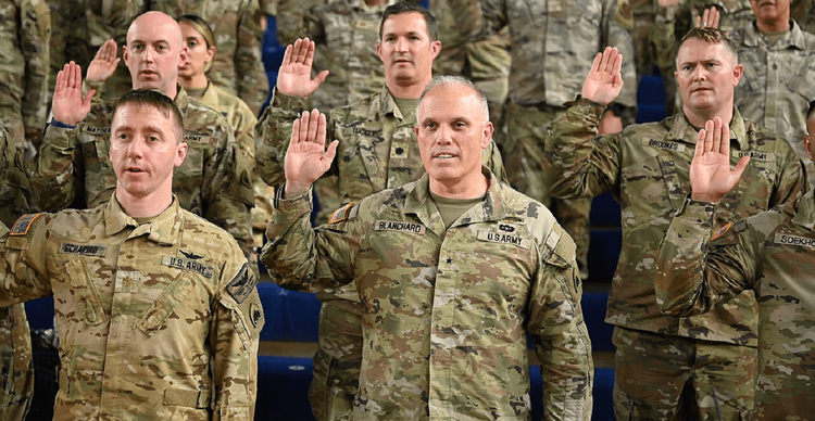 Brig. Gen. Leland Blanchard II, Command Sgt. Maj. Ronald L. Smith, and other Guard members are deputized at the D.C. Armory, Aug. 15, 2025