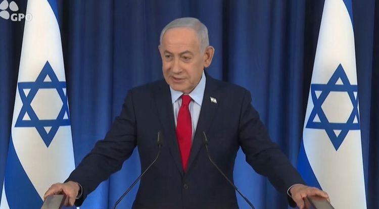 Israeli Prime Minister Benjamin Netanyahu at the press conference.