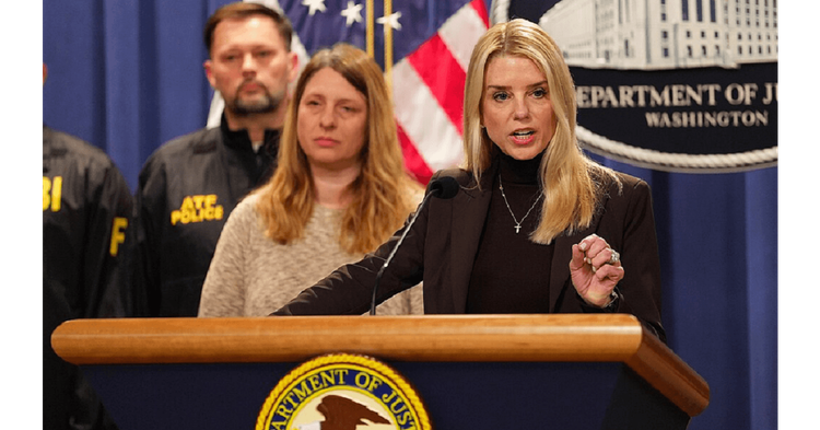 Pam Bondi at a DOJ Podium