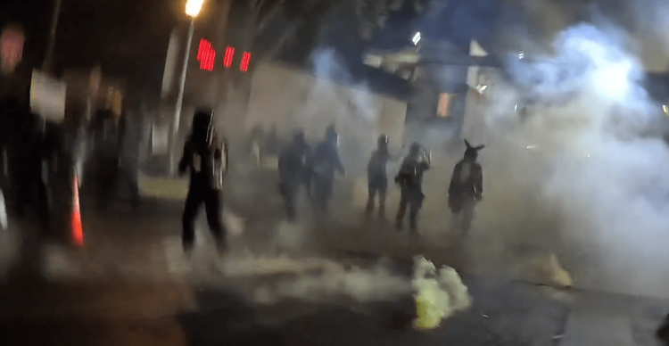 Rioters clash with Federal Officers on October 18, 2025.