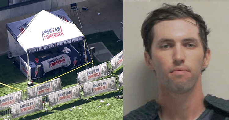 Aerial view of the tent where Charlie Kirk was shot/Shooters mugshot