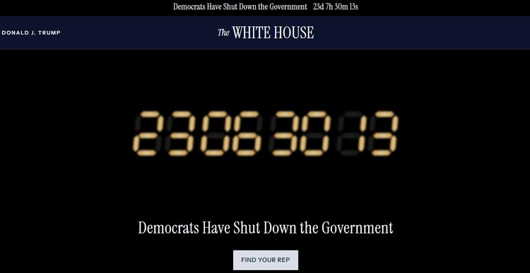 Screenshot of the Government Shutdown Clock from whitehouse.gov