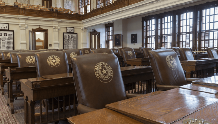 Rearward view of the House of Representatives chamber in the Texas Capitol, Austin, Texas