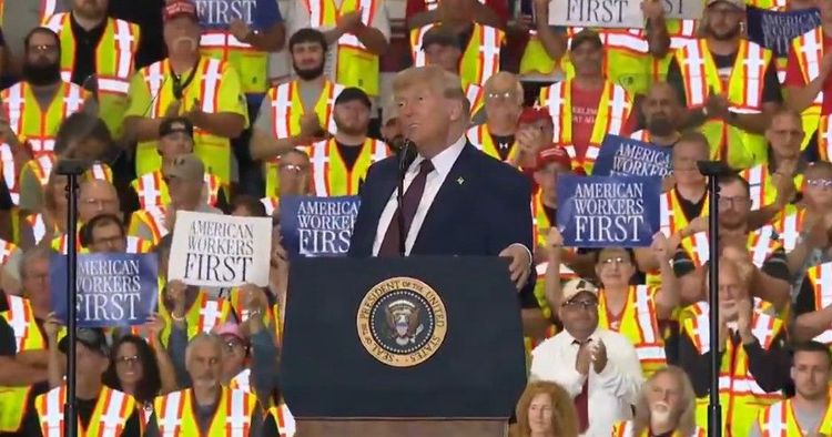President Trump speaks at the Mack Trucks event in Macungie, Pennsylvania