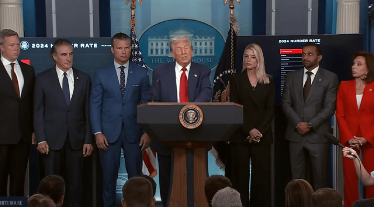 President Trump and his team in the White House press room