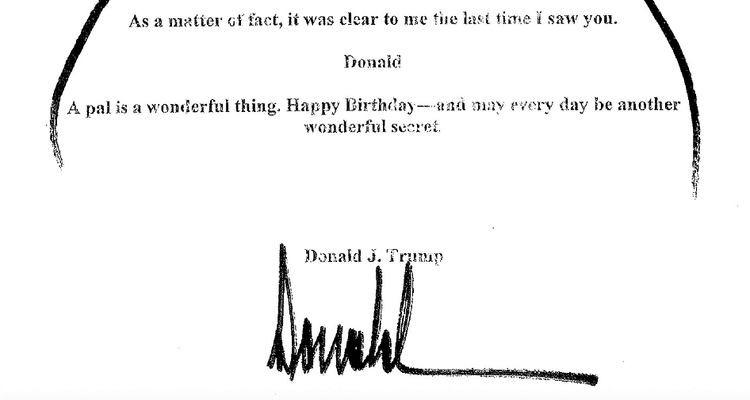 Bottom portion of the "Trump-Epstein Birthday Letter showing what is claimed to be President Trump's signature.