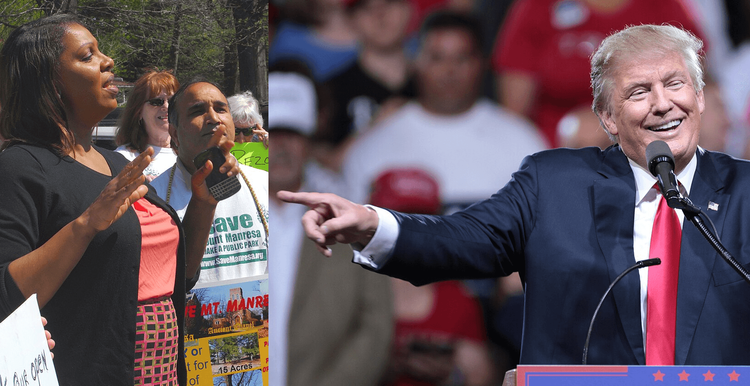 Split Image, Letitia James/President Trump