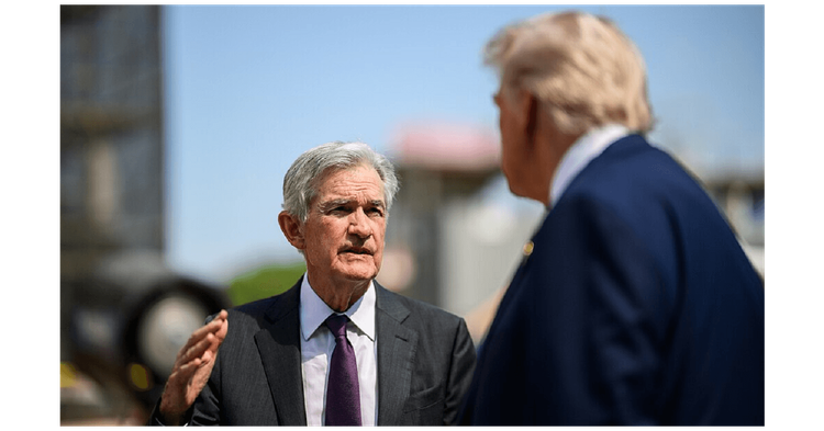 President Donald Trump speaks to Fed Chair Jerome Powell during a tour of the Federal Reserve in Washington, D.C., Thursday, July 24, 2025.