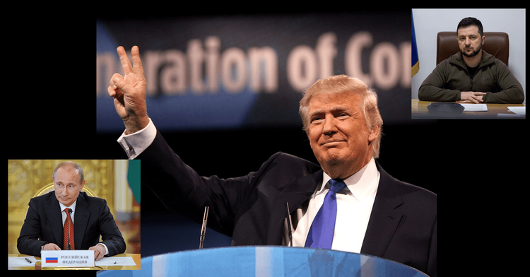 Compilation of images. President's Trump, Putin and Zelenskyy