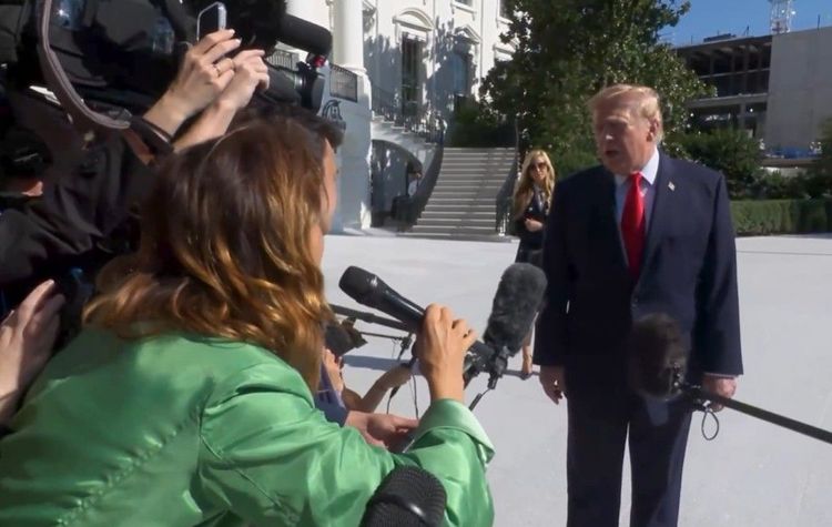 President Trump speaks to reporters outside the White House before his Alaska trip. -- Image: Screenshot from the @RapidResponse47 X page.