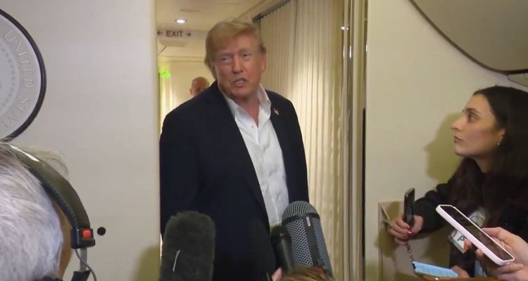 President Trump speaks to reporters on Air Force One during the trip back from Ireland. -- Image: Screenshot from the @RapidResponse47 X page
