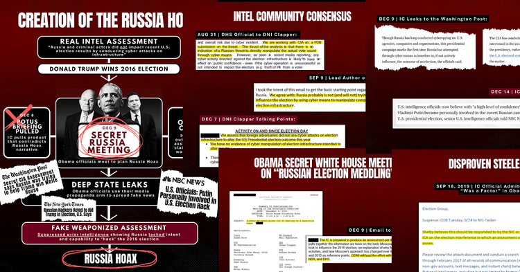 Collage of images detailing the Russian Collusion Hoax