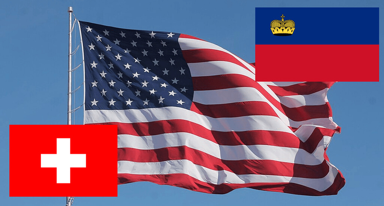 the US, Switzerland and Liechtenstein flags
