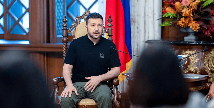 Ukrainian President Volodymyr Zelenskyy speaks at the Malacañang Palace in Manila, Philippines, on 3 June 2024.