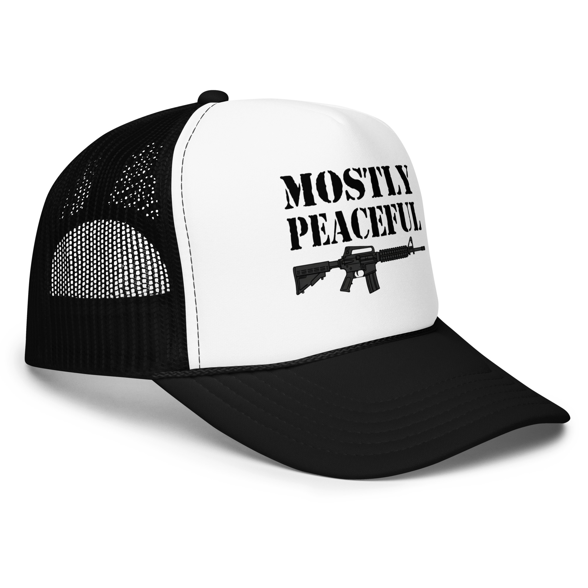 Mostly Peaceful - Trucker hat view 2