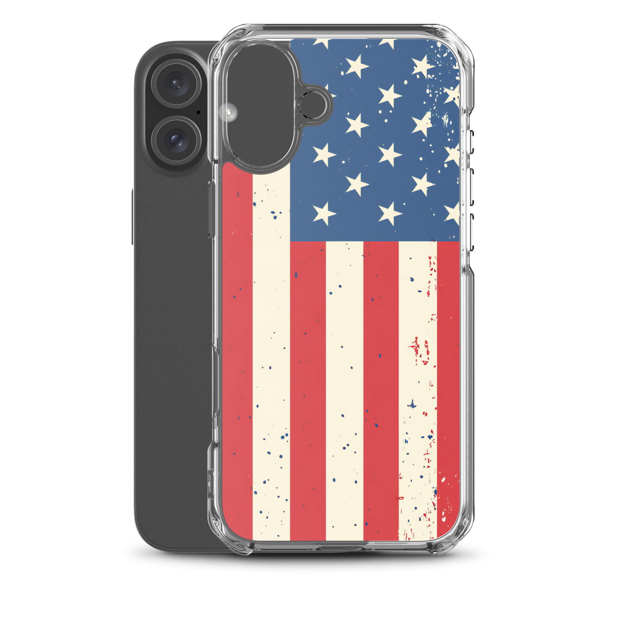 Distressed American Flag - Clear Plastic Case for iPhone 15-17 view 2