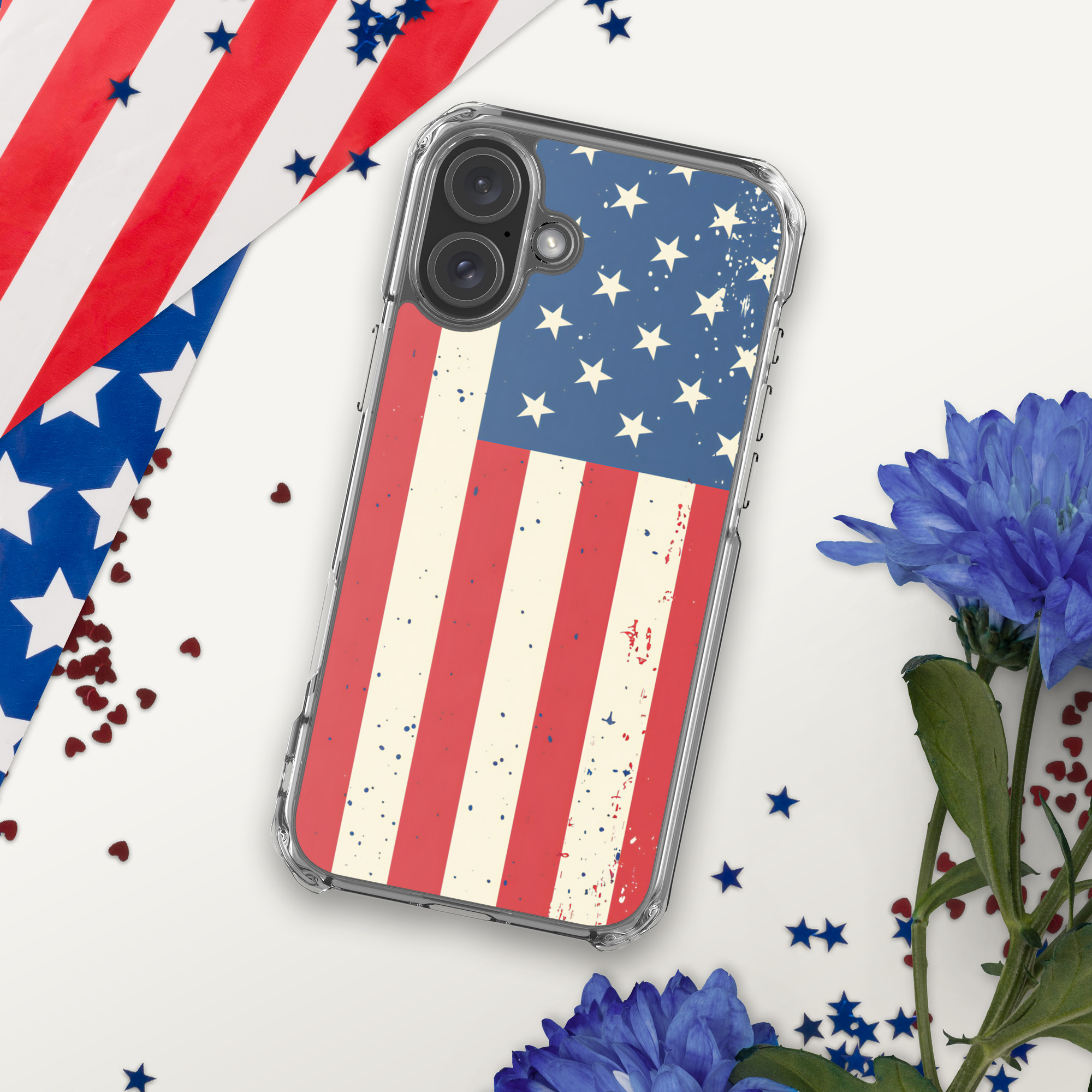 Distressed American Flag - Clear Plastic Case for iPhone 15-17 view 3