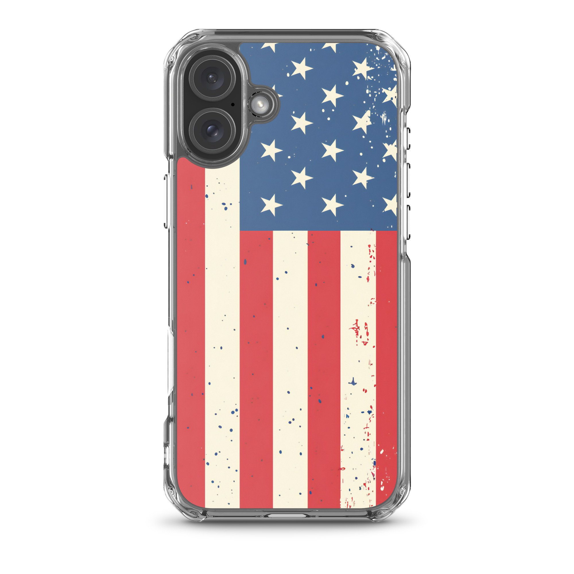 Distressed American Flag - Clear Plastic Case for iPhone 15-17