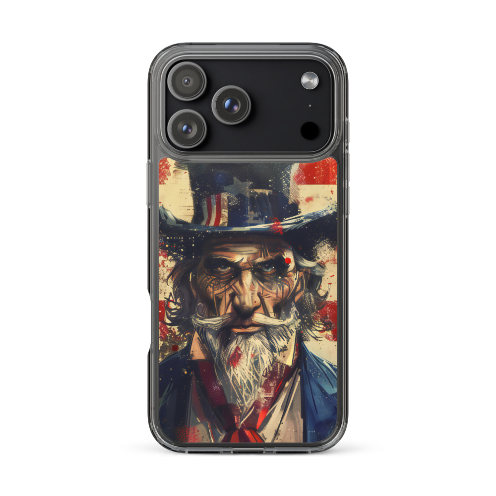 Angry Uncle Sam - Clear Plastic Case for iPhone 15-17 in iPhone 17 Pro Max