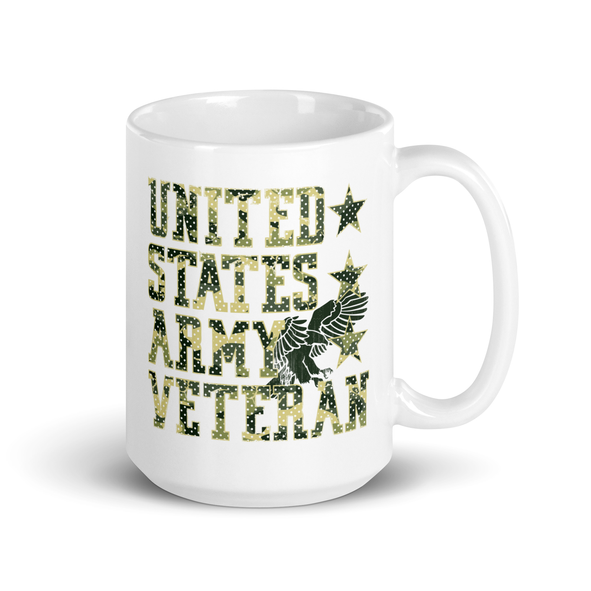 United States Army Veteran Camo Text - White glossy mug