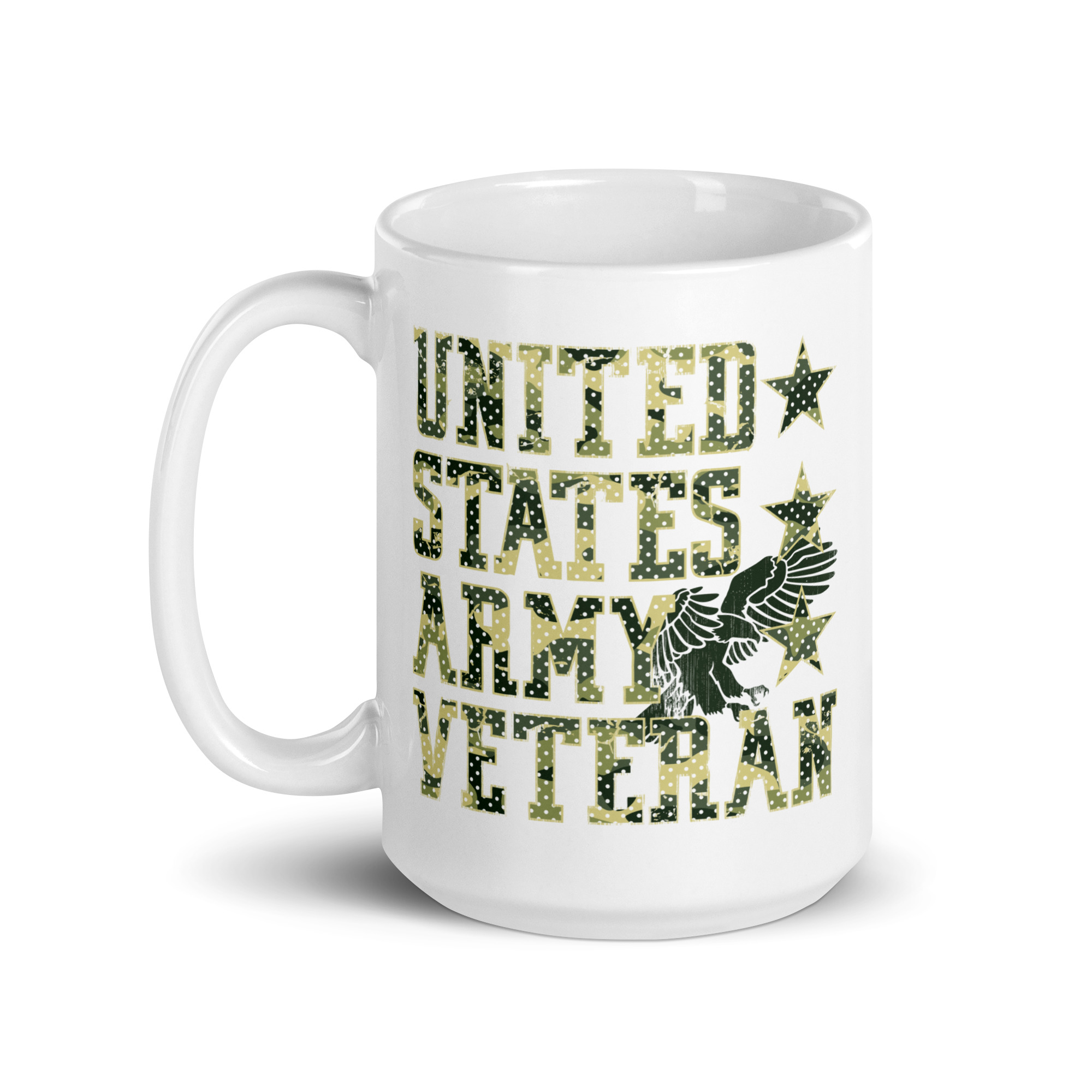United States Army Veteran Camo Text - White glossy mug view 2
