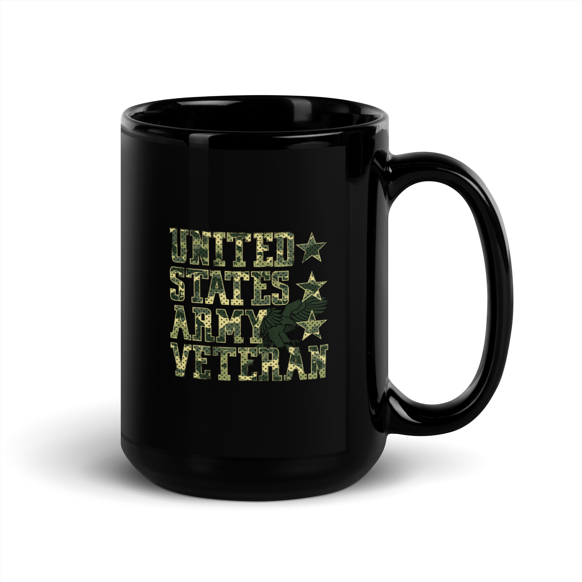 United States Army Veteran Camo Text - Black Glossy Mug