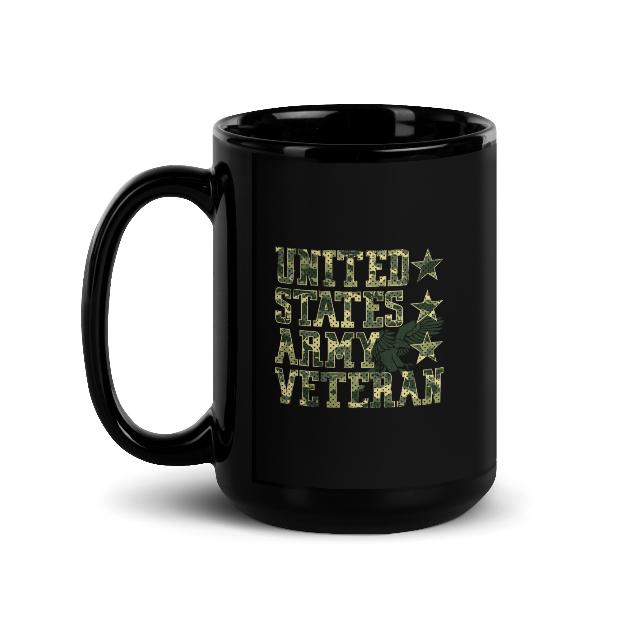 United States Army Veteran Camo Text - Black Glossy Mug view 2
