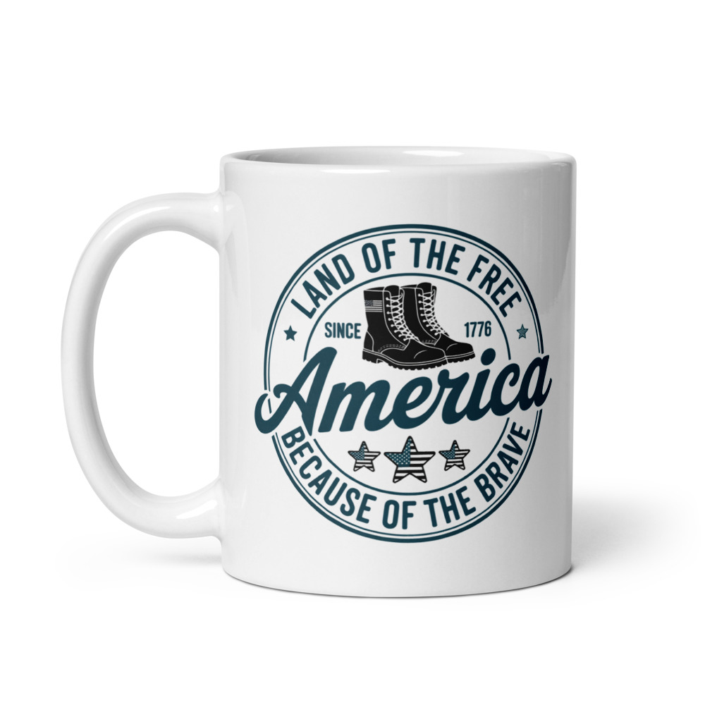 Land of the Free Because of the Brave - White glossy mug view 2