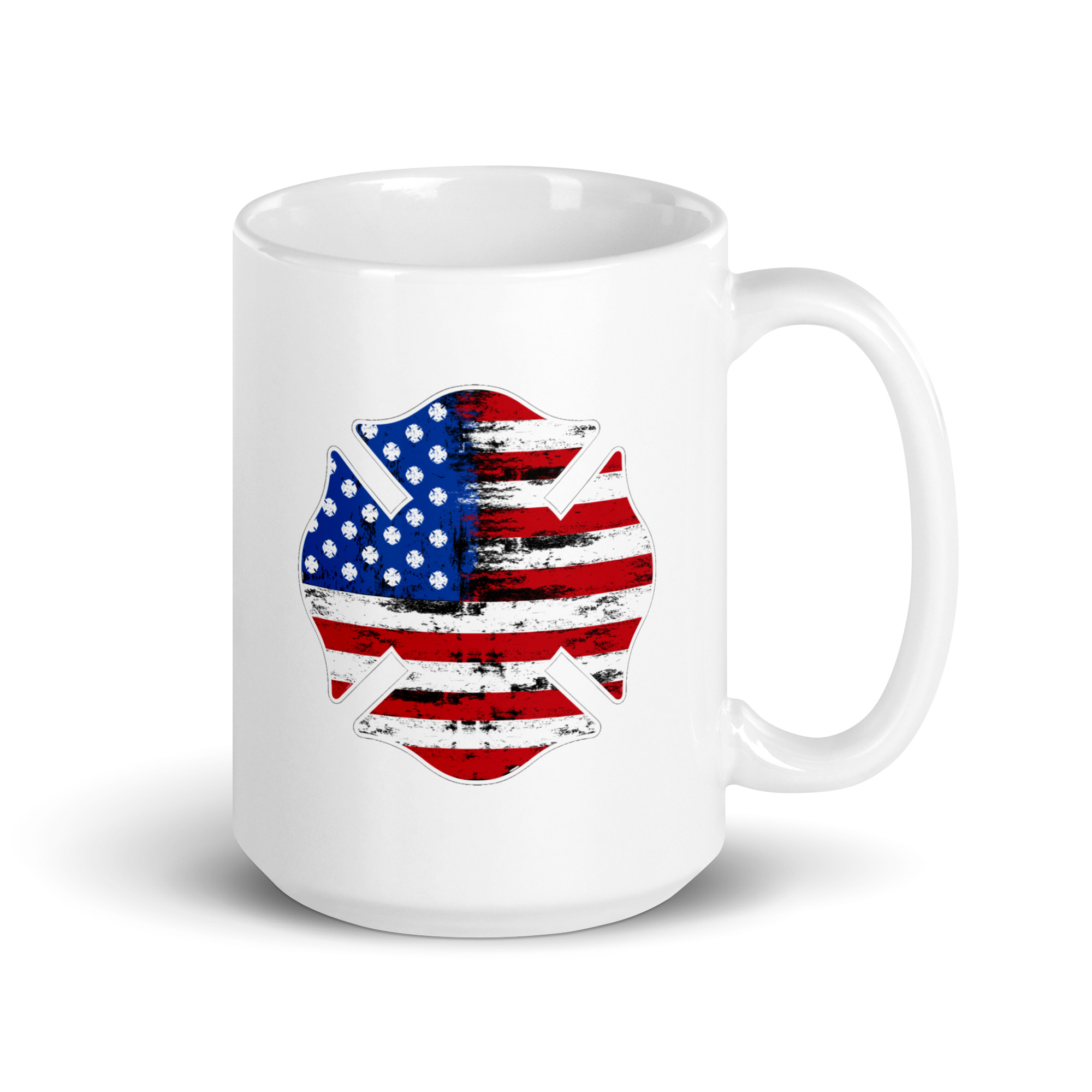 American Flag Firefighter Shield - White glossy mug