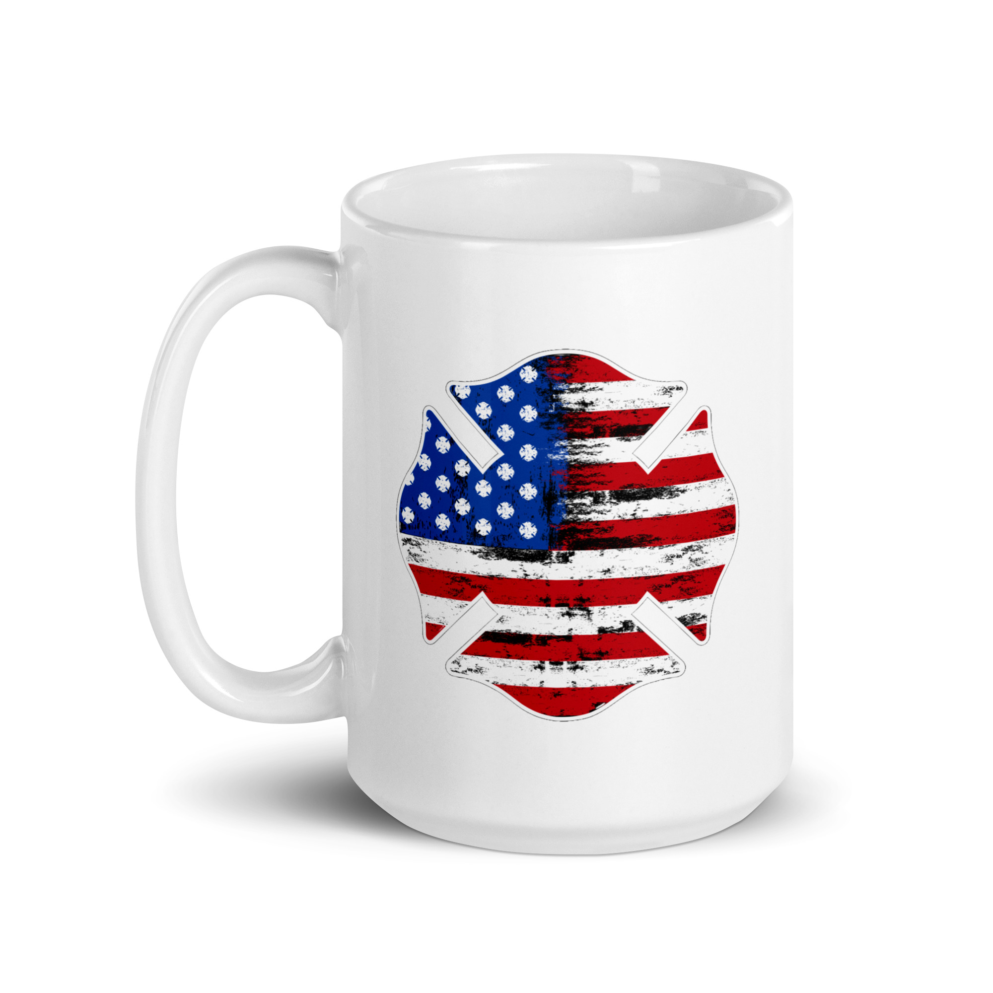 American Flag Firefighter Shield - White glossy mug view 2