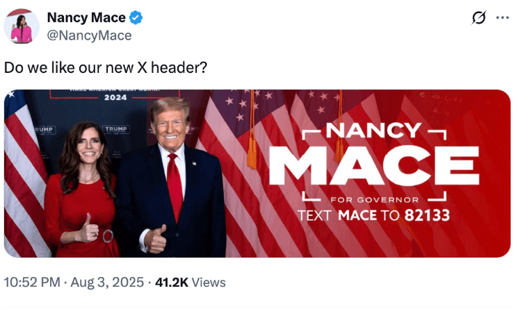 Screenshot from Nancy Mace's X page announcing run for Governor.