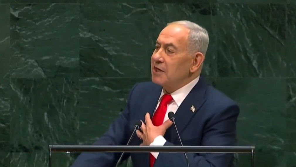 Screenshot of Netanyahu's UN speech from the @netanyahu X account.