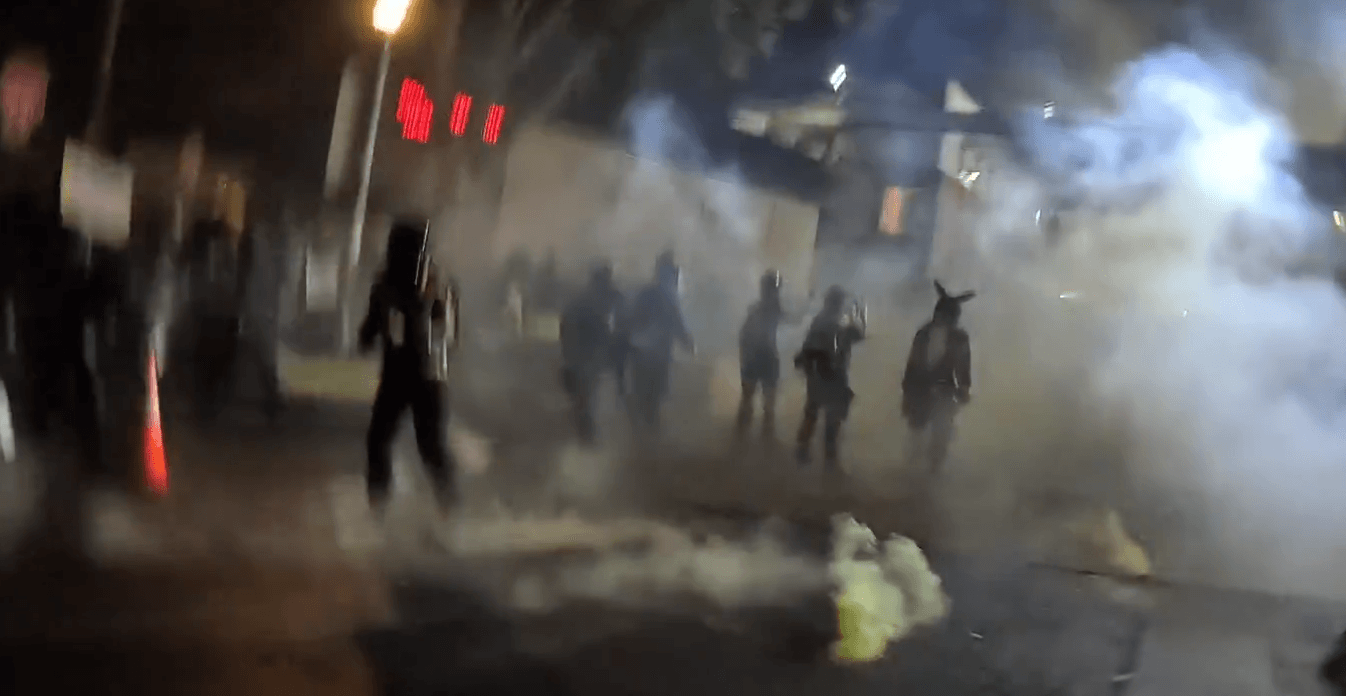 Rioters clash with Federal Officers on October 18, 2025.