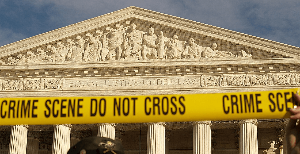 Crime scene tape seen in front of the SCOTUS building